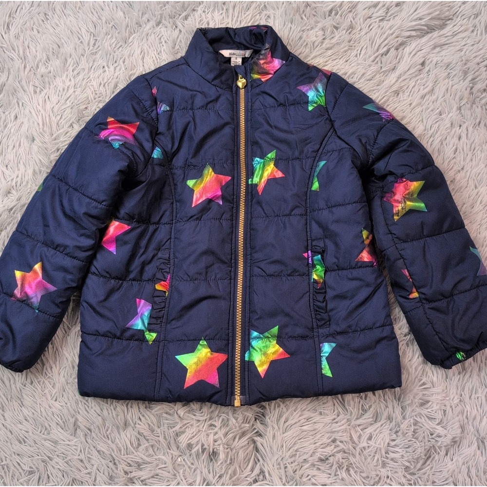 Kids Headquarters Jacket Girls 6 Blue Stars Zip Up Winter Coat Pockets Cozy